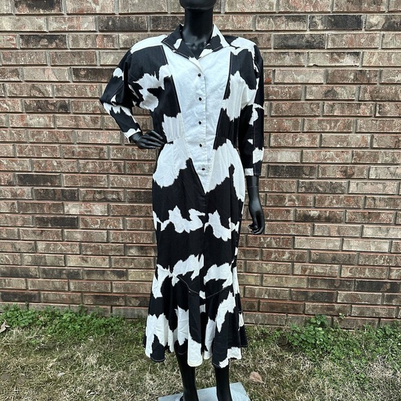 Vintage Blake Adams‎ Cow Print Dress Womens Size 3/4 Western Cowgirl Mermaid Hem - Picture 1 of 12